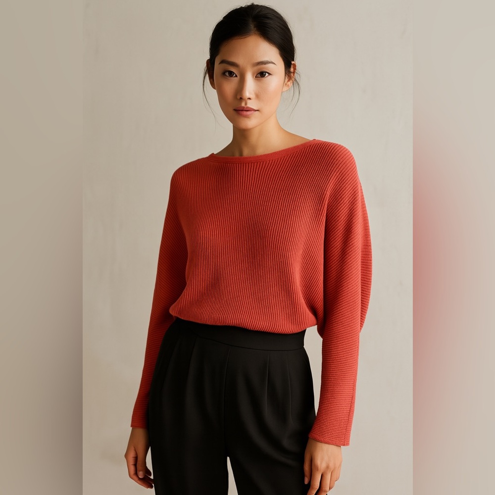 Aritzia Wilfred Coline Ribbed Red Linen Blend Sweater Dolman Sleeves xxs